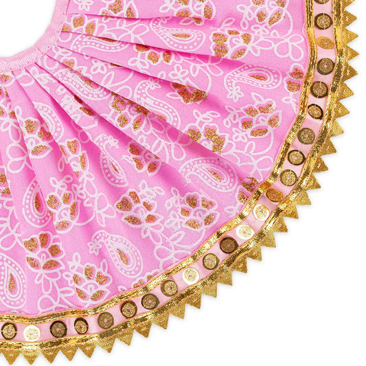 Devi Dress - 7.5 X 11.5 Inches | Mata Rani Poshak/ Lehenga Patka/ Glitter Design Amman Pavadai For Deity Decor - Devi Dress