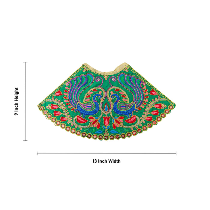 Devi Dress - 7 Inches | Mata Rani Poshak/ Lehenga Patka/ Peacock Design Amman Pavadai For Deity Decor - Devi Dress