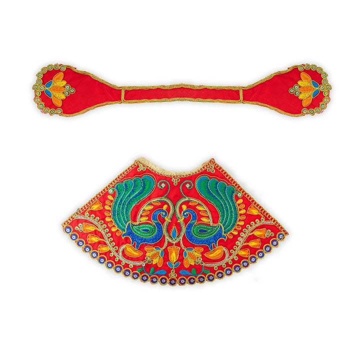 Devi Dress - 7 Inches | Mata Rani Poshak/ Lehenga Patka/ Peacock Design Amman Pavadai For Deity Decor - Devi Dress