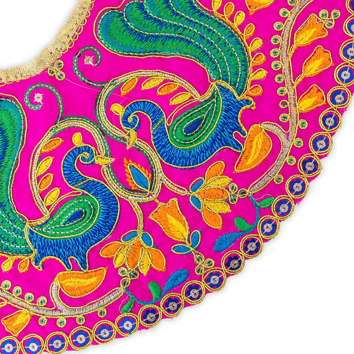 Devi Dress - 7 Inches | Mata Rani Poshak/ Lehenga Patka/ Peacock Design Amman Pavadai For Deity Decor - Devi Dress