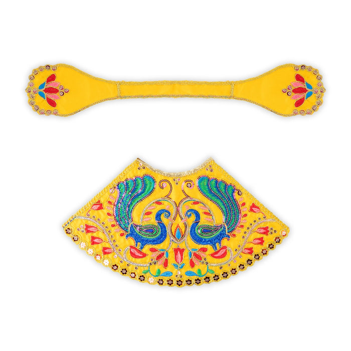 Devi Dress - 7 Inches | Mata Rani Poshak/ Lehenga Patka/ Peacock Design Amman Pavadai For Deity Decor - Devi Dress