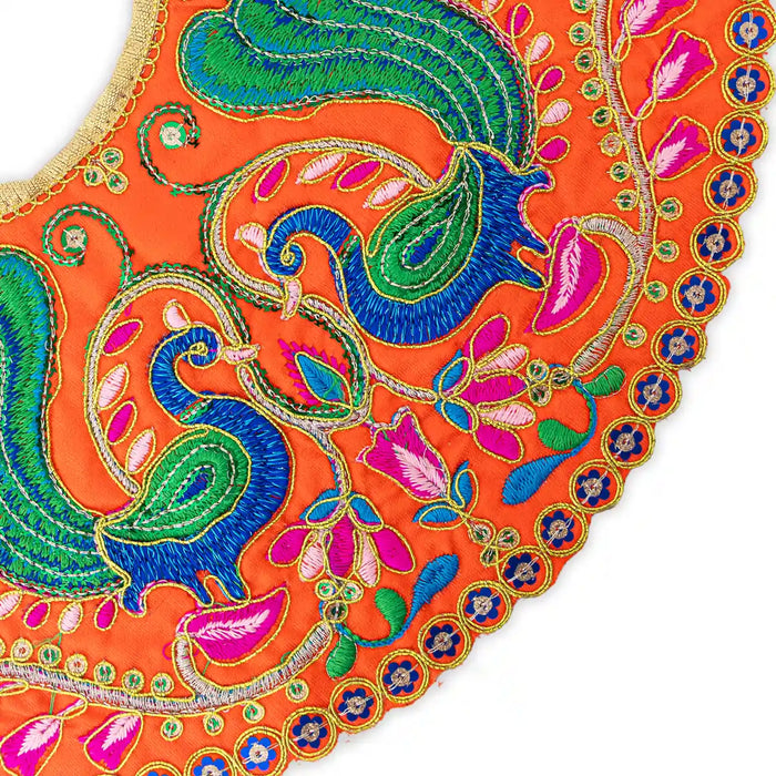 Devi Dress - 7 Inches | Mata Rani Poshak/ Lehenga Patka/ Peacock Design Amman Pavadai For Deity Decor - Devi Dress