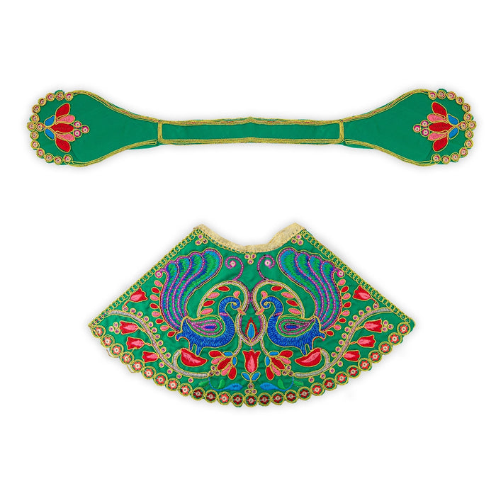 Devi Dress - 7 Inches | Mata Rani Poshak/ Lehenga Patka/ Peacock Design Amman Pavadai For Deity Decor - Devi Dress