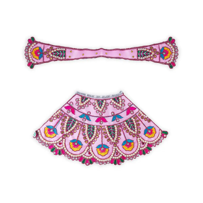 Devi Dress - 7.5 X 13 Inches | Mata Rani Poshak/ Lehenga Patka/ Embroidery Design Amman Pavadai For Deity Decor - Devi Dress