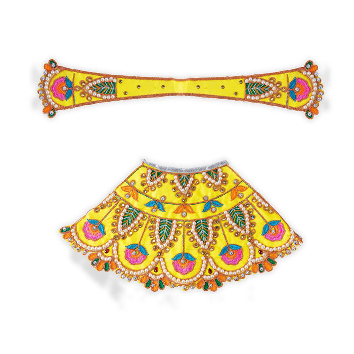 Devi Dress - 7.5 X 13 Inches | Mata Rani Poshak/ Lehenga Patka/ Embroidery Design Amman Pavadai For Deity Decor - Devi Dress