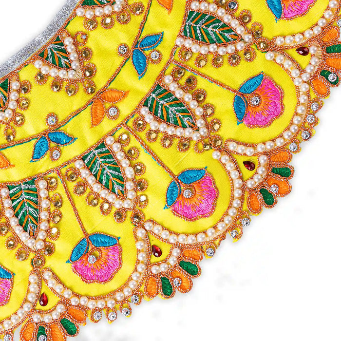 Devi Dress - 7.5 X 13 Inches | Mata Rani Poshak/ Lehenga Patka/ Embroidery Design Amman Pavadai For Deity Decor - Devi Dress