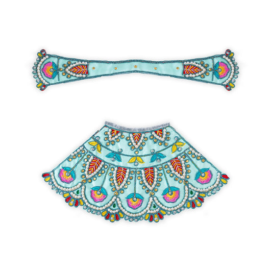 Devi Dress - 7.5 X 13 Inches | Mata Rani Poshak/ Lehenga Patka/ Embroidery Design Amman Pavadai For Deity Decor - Devi Dress