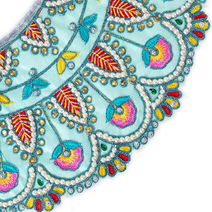 Devi Dress - 7.5 X 13 Inches | Mata Rani Poshak/ Lehenga Patka/ Embroidery Design Amman Pavadai For Deity Decor - Devi Dress