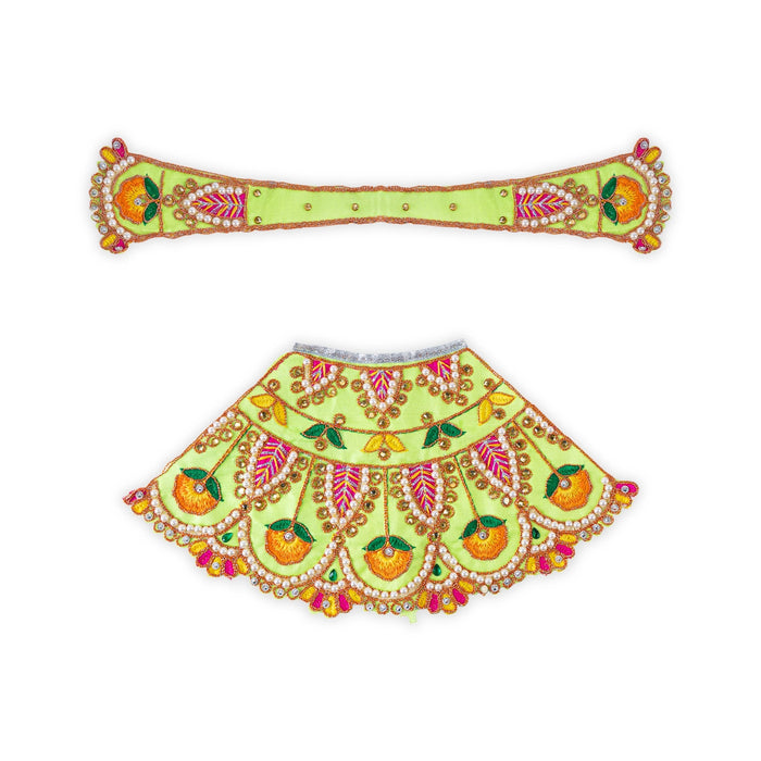 Devi Dress - 7.5 X 13 Inches | Mata Rani Poshak/ Lehenga Patka/ Embroidery Design Amman Pavadai For Deity Decor - Devi Dress