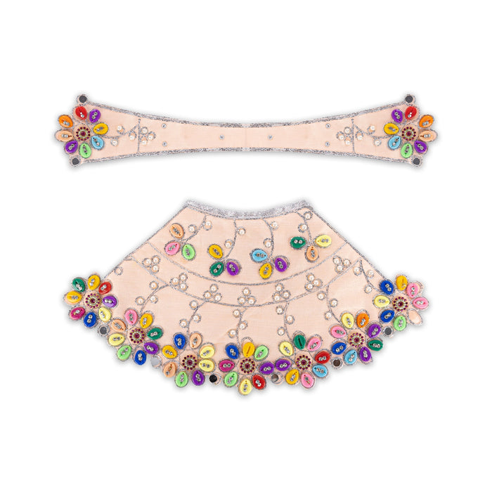 Devi Dress - 8 X 15 Inches | Mata Rani Poshak/ Lehenga Patka/ Beads Design Amman Pavadai For Deity Decor - Devi Dress