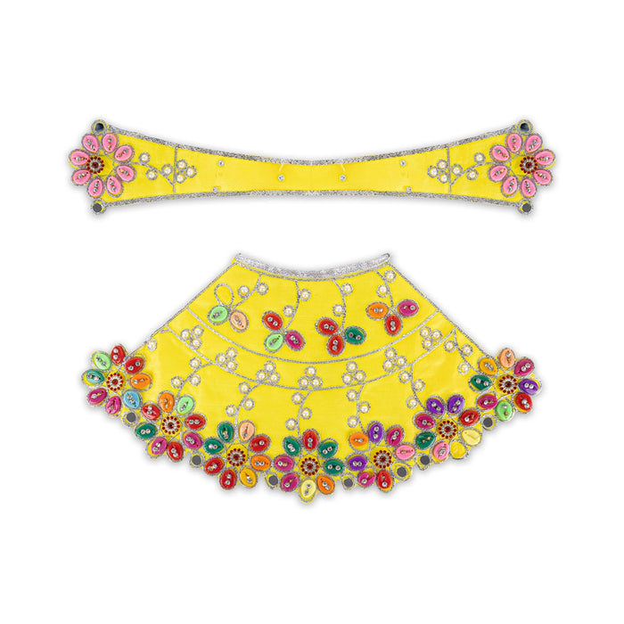 Devi Dress - 8 X 15 Inches | Mata Rani Poshak/ Lehenga Patka/ Beads Design Amman Pavadai For Deity Decor - Devi Dress