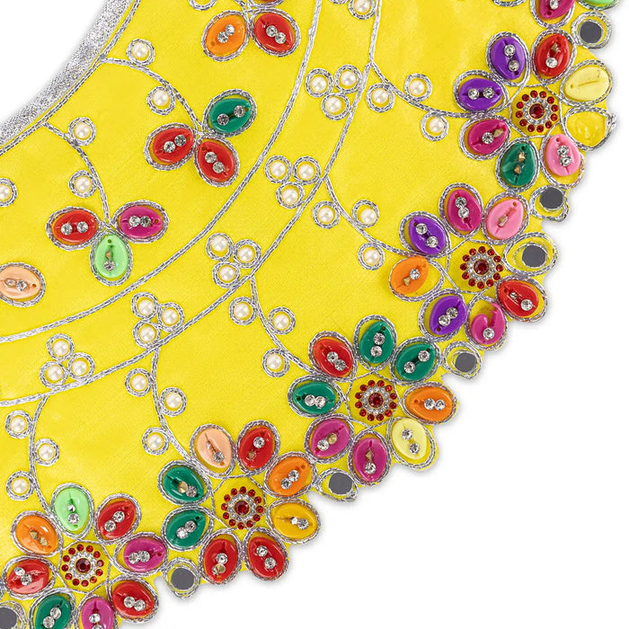 Devi Dress - 8 X 15 Inches | Mata Rani Poshak/ Lehenga Patka/ Beads Design Amman Pavadai For Deity Decor - Devi Dress