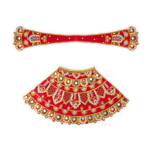 Devi Dress - 8 X 13 Inches | Mata Rani Poshak/ Lehenga Patka/ Embroidery Design Amman Pavadai For Deity Decor - Devi Dress