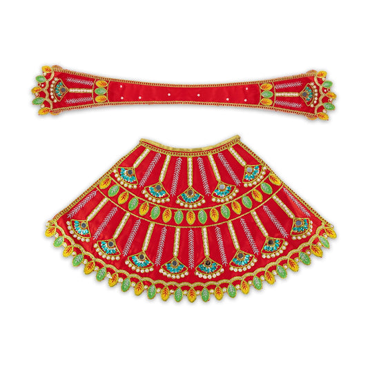 Devi Dress - 10 X 19 Inches | Mata Rani Poshak/ Lehenga Patka/ Embroidery Design Amman Pavadai For Deity Decor - Devi Dress