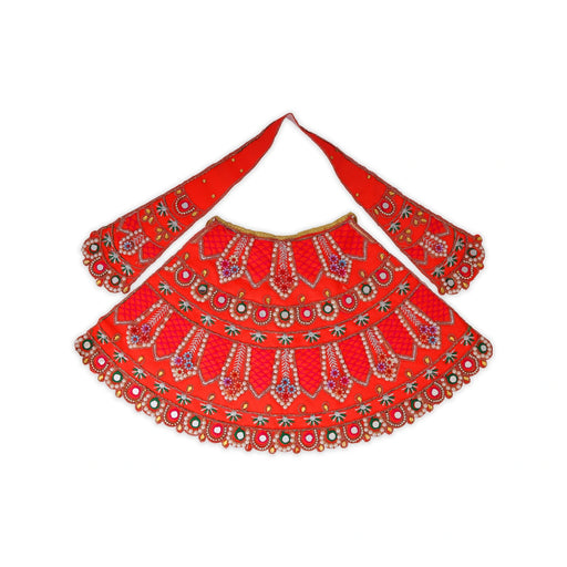 Devi Dress - 10 X 19 Inches | Mata Rani Poshak/ Lehenga Patka/ Stone Design Amman Pavadai For Deity Décor - Devi Vastra