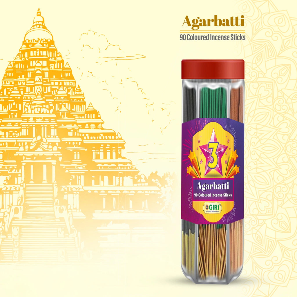 The 3 Star Incense Sticks with 3-in-1 Fragrance are a delightful set of Agarbatti that offer a unique blend of three divine fragrances