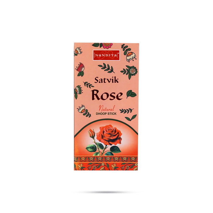 Nandita Satvik Rose Natural sambrani Stick - 50 Gms | Soothing Dhoop Batti for Pooja Room & Meditation