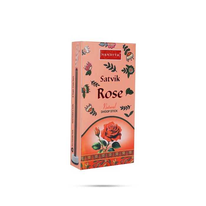 Nandita Satvik Rose Natural sambrani Stick - 50 Gms | Soothing Dhoop Batti for Pooja Room & Meditation