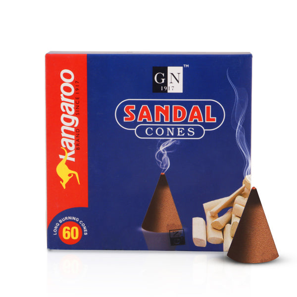 The Kangaroo Sandal Cone Dhoop is a type of incense cone made with sandalwood, known for its calming and purifying properties.