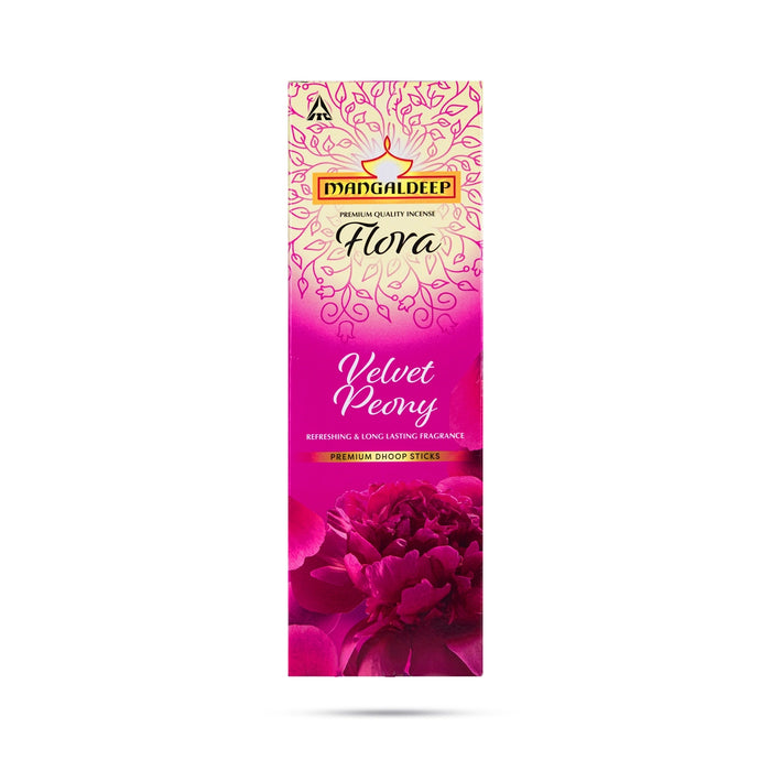 Mangaldeep Flora Velvet Peony Premium Dhoop Sticks - 24 Nos | Dhoop Batti / Sambrani Sticks for Pooja