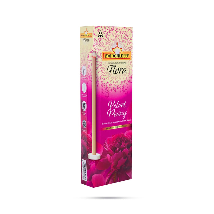 Mangaldeep Flora Velvet Peony Premium Dhoop Sticks - 24 Nos | Dhoop Batti / Sambrani Sticks for Pooja