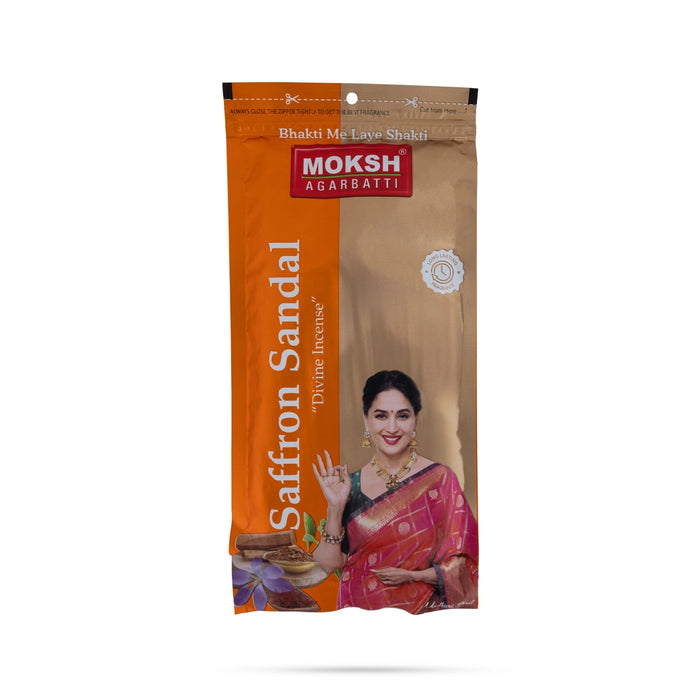 Moksh Saffron Sandal Divine Incense Sticks 150 Gms - Zipper Pouch | Scented Agarbathi Sticks for Pooja & Meditation