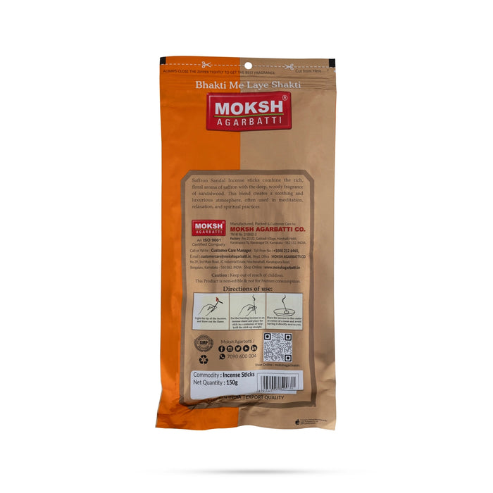 Moksh Saffron Sandal Divine Incense Sticks 150 Gms - Zipper Pouch | Scented Agarbathi Sticks for Pooja & Meditation