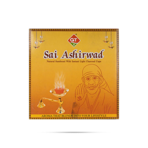 GT Sai Ashirwad Natural Sambrani With Instant Light Charcoal Cups - 12 Pcs | Sambrani Dhoop for Pooja - Dhoop & Sambrani