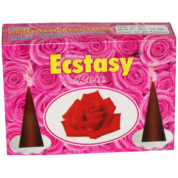 Ecstasy Incense Cones emanate a divine fragrance that blends floral, woody, and aromatic notes, creating a harmonious symph