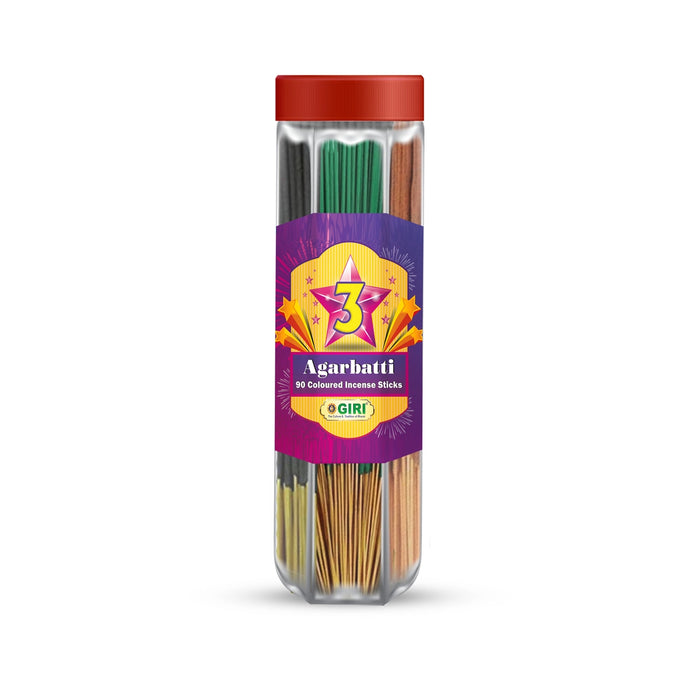 Giri Three Star Incense Sticks - 90 Sticks | 3 Star Agarbathi/ Agarbatti for Pooja & Prayer