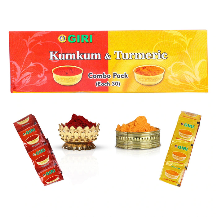 Giri Turmeric Kumkum Set - 30 Pcs | Thamboola Gift/ Haldi/ Kungumam/ Yellow, Red Colour - Turmeric & Kumkum