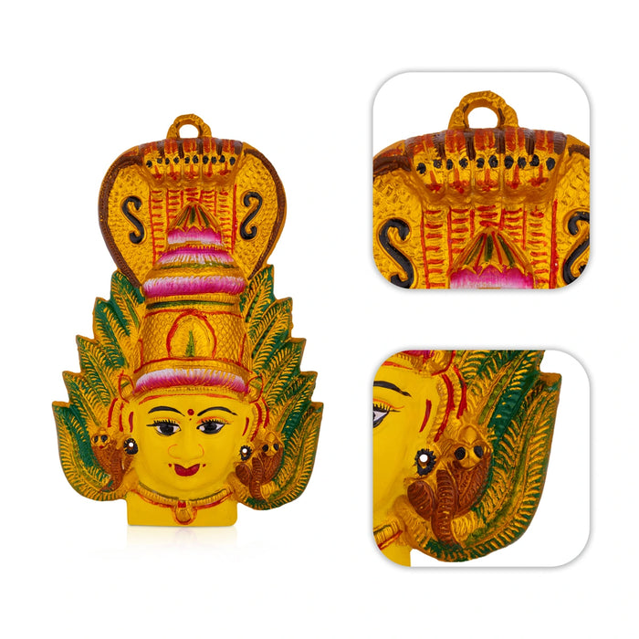 Amman Face With Nagam - 12 x 8 Inches | Zinc Amman Mugam / Ammavari Face for Varalakshmi Decor