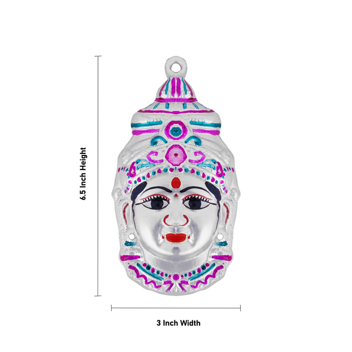 Lakshmi Devi Face - 6.5 x 3 Inches | Zinc Amman Mugam/ Stone Ammavari Face for Varalakshmi Decor