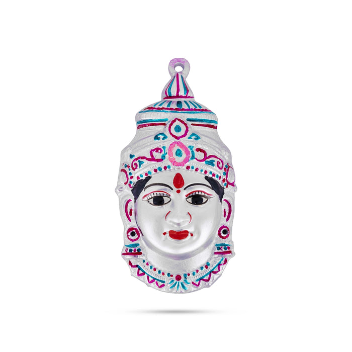 Decorative Lakshmi Face - 8 x 4 Inches | Zinc Devi Face/ Silver Painted/ Amman Face For Varalakshmi Pooja