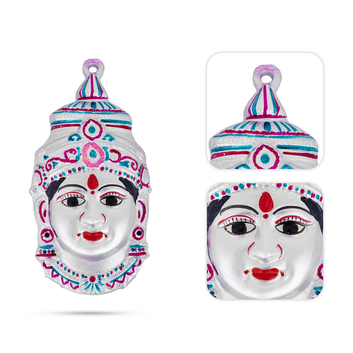 Decorative Lakshmi Face - 8 x 4 Inches | Zinc Devi Face/ Silver Painted/ Amman Face For Varalakshmi Pooja