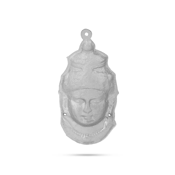 Decorative Lakshmi Face - 8 x 4 Inches | Zinc Devi Face/ Silver Painted/ Amman Face For Varalakshmi Pooja