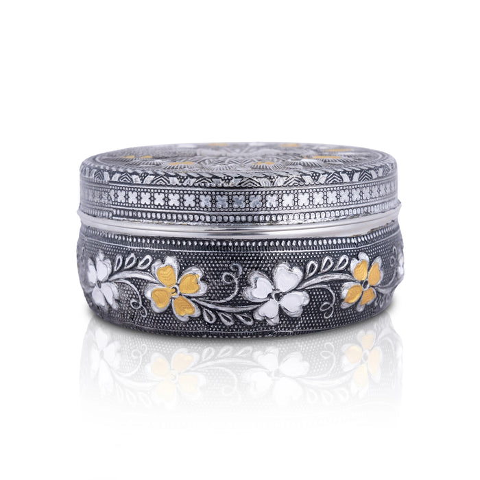 Pooja Box - 2 x 4 Inches | Meenakari Design Storage Box / Stainless Steel Jewellery Box for Pooja - Brass Murties