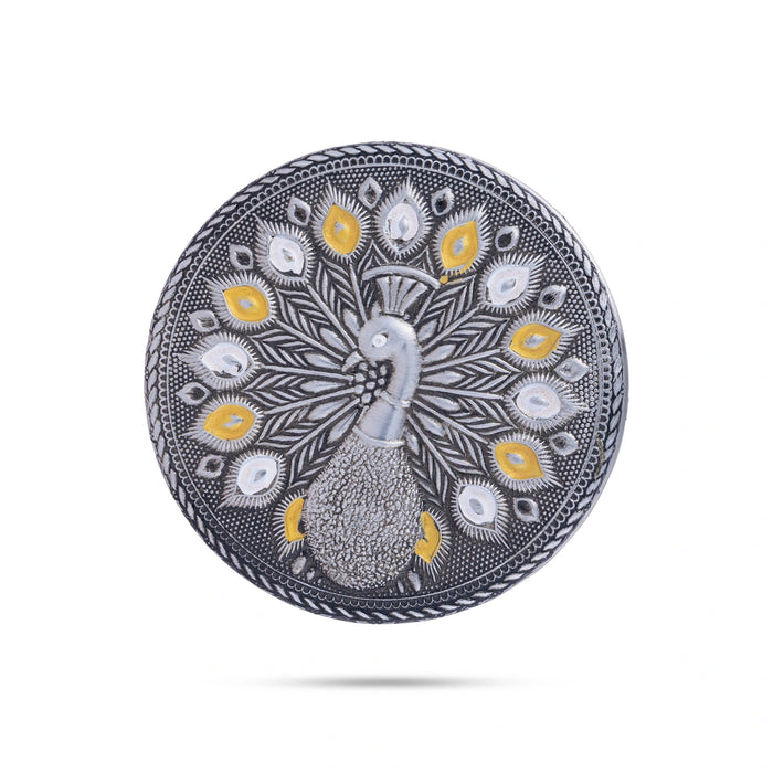 Pooja Box - 2 x 4 Inches | Meenakari Design Storage Box / Stainless Steel Jewellery Box for Pooja - Brass Murties