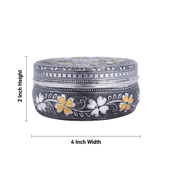 Pooja Box - 2 x 4 Inches | Meenakari Design Storage Box / Stainless Steel Jewellery Box for Pooja - Brass Murties