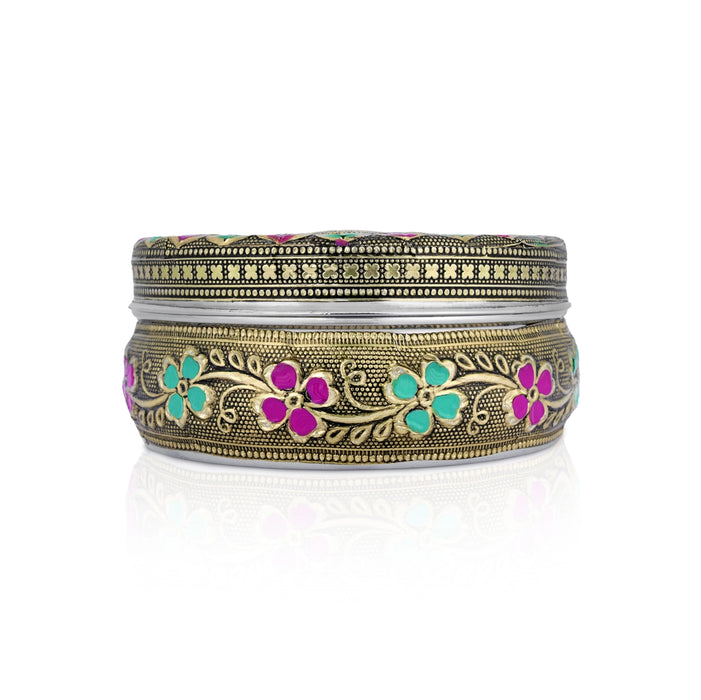 Pooja Box - 4.7 Inches | Meenakari Design Storage Box/ Decorative Jewellery Box for Home