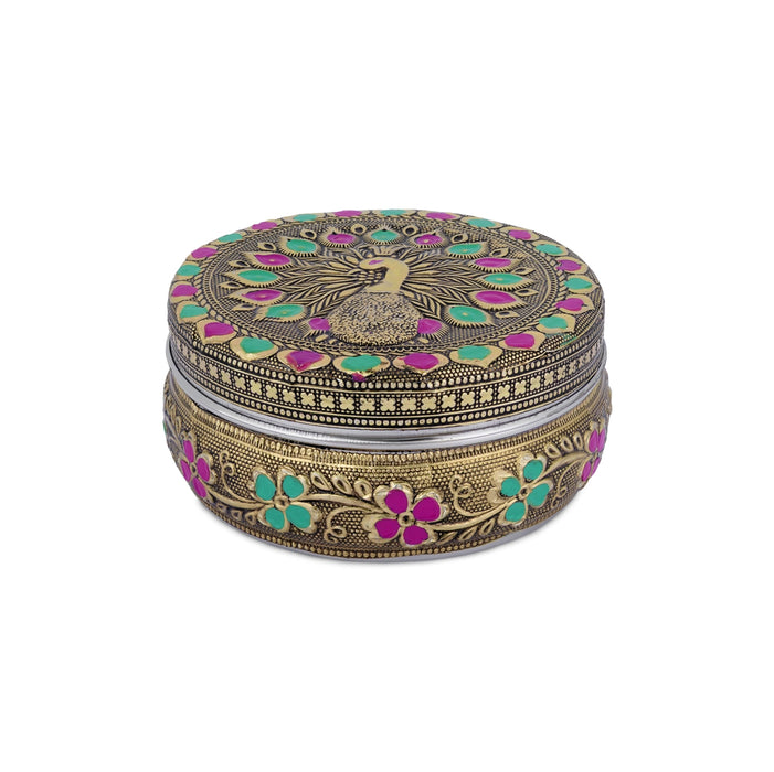 Pooja Box - 4.7 Inches | Meenakari Design Storage Box/ Decorative Jewellery Box for Home