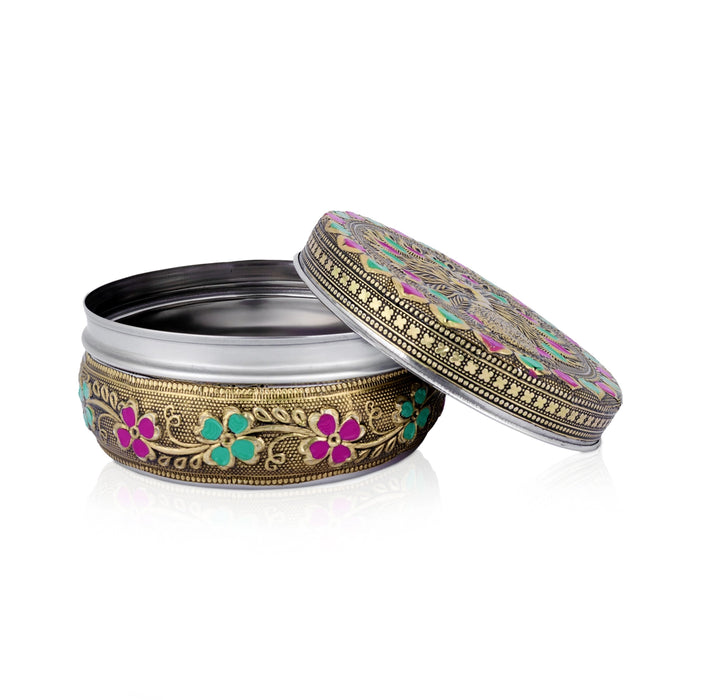 Pooja Box - 4.7 Inches | Meenakari Design Storage Box/ Decorative Jewellery Box for Home