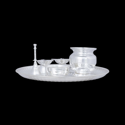 Aishwarya Pooja Thali Set | 8 Pcs Silver Polish Pooja Set/ Puja Thali Set For Home And Gifting - Pooja Thali Sets