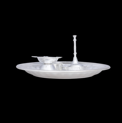 Silver Polish Pooja Thali Set - 7 Pcs | Stainless Steel Pooja Set/ Puja Thali Set For Rituals And Gifting - Pooja Thali Sets