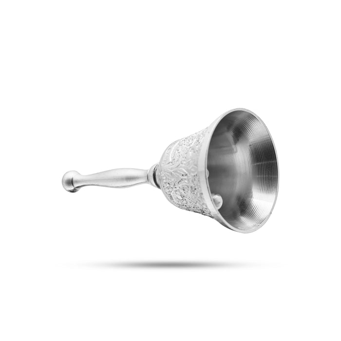 Silver Polish Hand Bell - 5 X 2 Inches | Stainless Steel Ghanti/ Pooja Bell For Temple Rituals - Pooja Bells