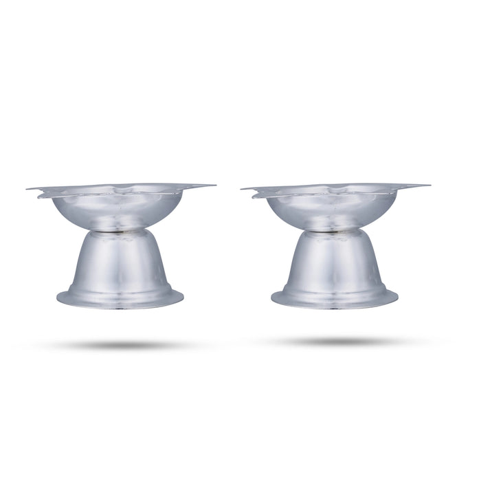 Silver Polish Lamp With Base Pair- 1.5 X 3 Inches | Stainless Steel Vilakku/5 Face Deepam/ Pooja Diya For Home - 5 Faced lamp
