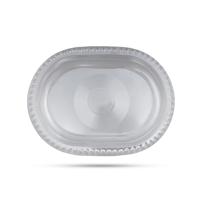 Silver Polish Serving Tray With Tumbler Set | Stainless Steel Kitchen Tray/ Serving Plate For Gifting & Pooja - Pooja Thali Sets