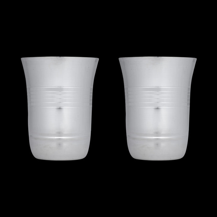 Silver Polish Serving Tray With Tumbler Set | Stainless Steel Kitchen Tray/ Serving Plate For Gifting & Pooja - Pooja Thali Sets