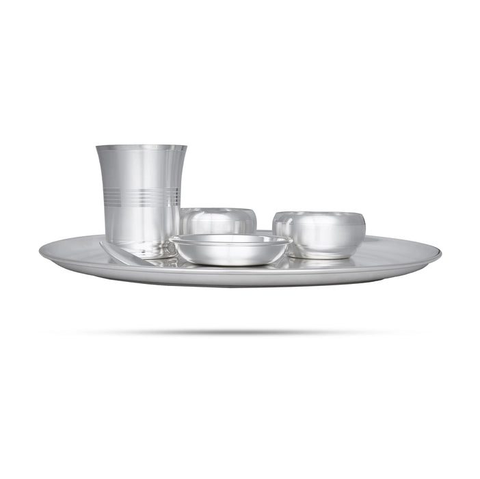 Silver Polish Pooja Thali Set - 6 Pcs | Stainless Steel Pooja Set/ Puja Thali Set/ Dinner Set For Gifting - Pooja Thali Sets