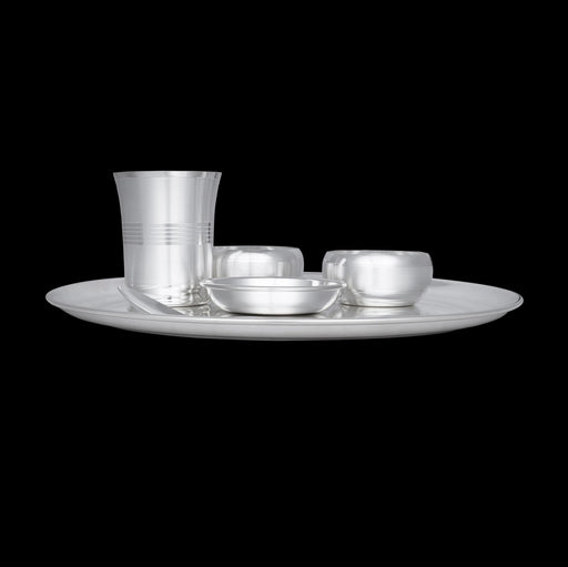 Silver Polish Pooja Thali Set - 6 Pcs | Stainless Steel Pooja Set/ Puja Thali Set/ Dinner Set For Gifting - Pooja Thali Sets